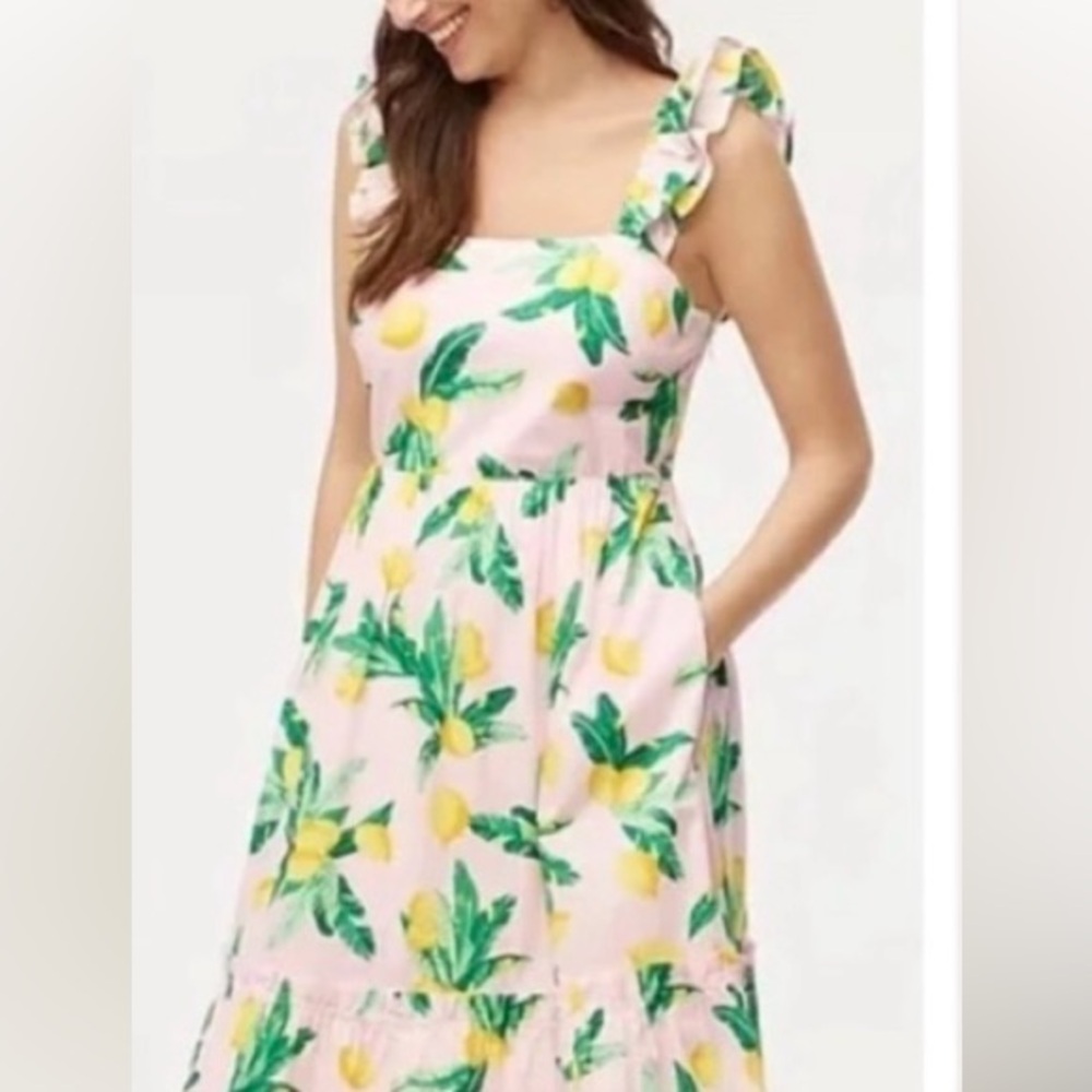 J. Crew midi Dress - Pink with Green and Yellow lemons